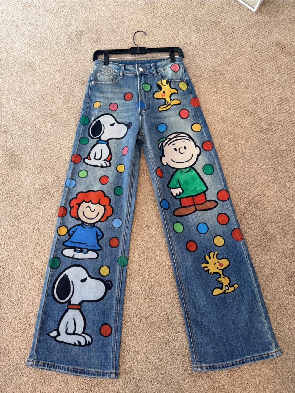 Boutique Hand Painted Denim Jeans with Snoopy One of a Kind size Small NWT